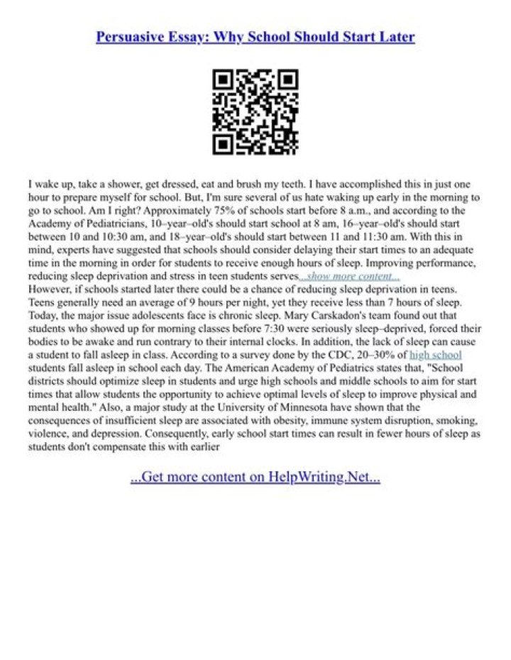 Should schools start later persuasive essay?